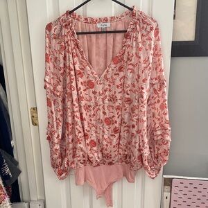 Fate Pink and Red Floral blouse bodysuit